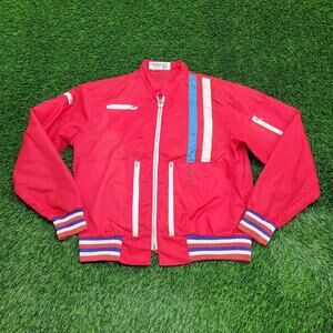 Vintage 80s Hippie MOD Zip Windbreaker Jacket L/XL 23x26 Red